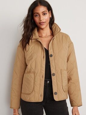 Old Navy Quilted Oversized Puffer Jacket in Tan